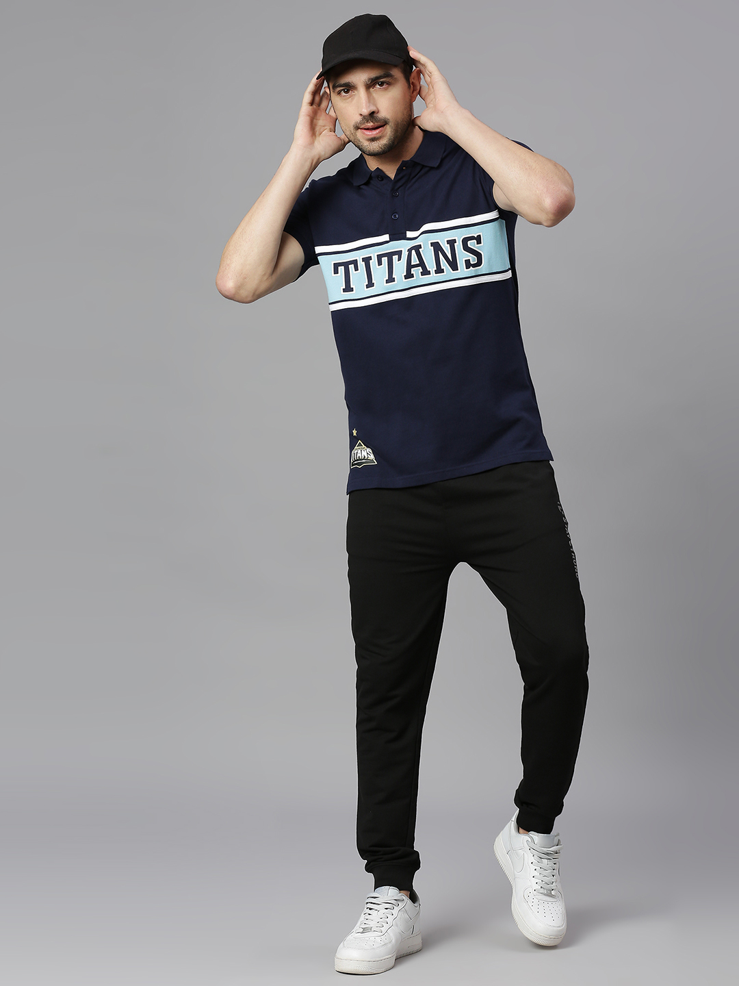 Gujarat Titans Men Navy Blue Printed Half Sleeves Polo Collar Cotton T-Shirt (4)