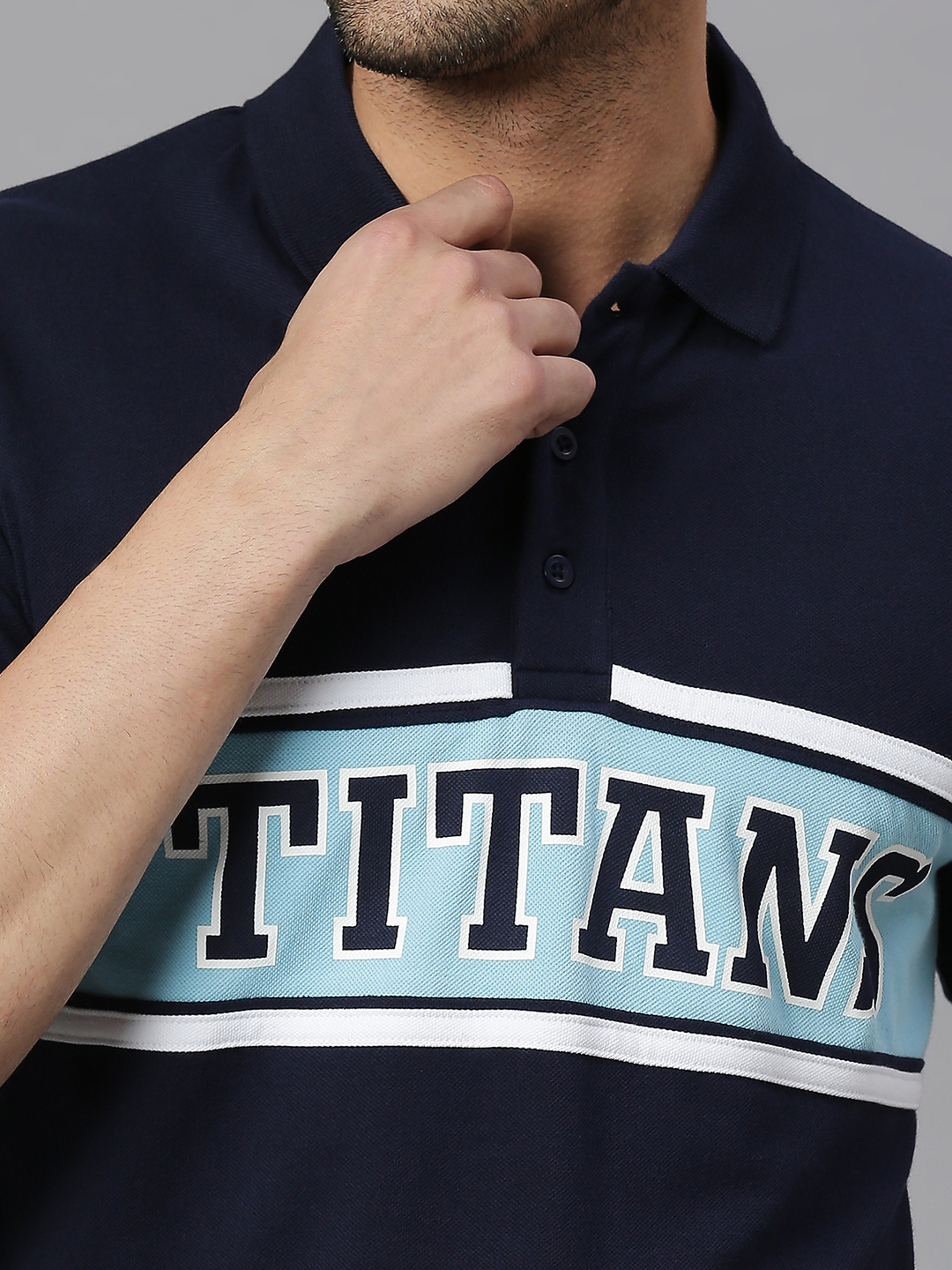 Gujarat Titans Men Navy Blue Printed Half Sleeves Polo Collar Cotton T-Shirt (5)