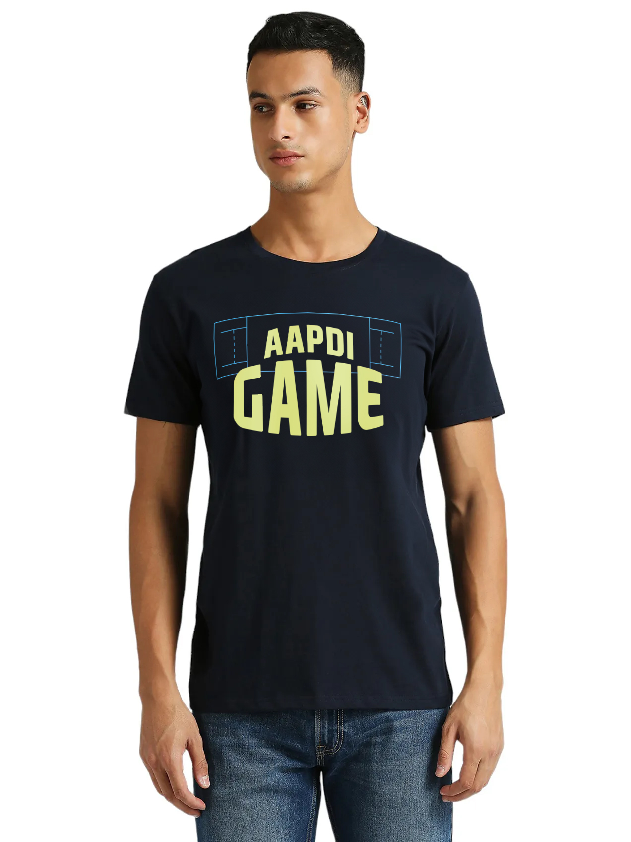 Gujarat Titans Men Navy Blue Printed Half Sleeves Round Neck Aapda Game Cotton T-Shirt (1)