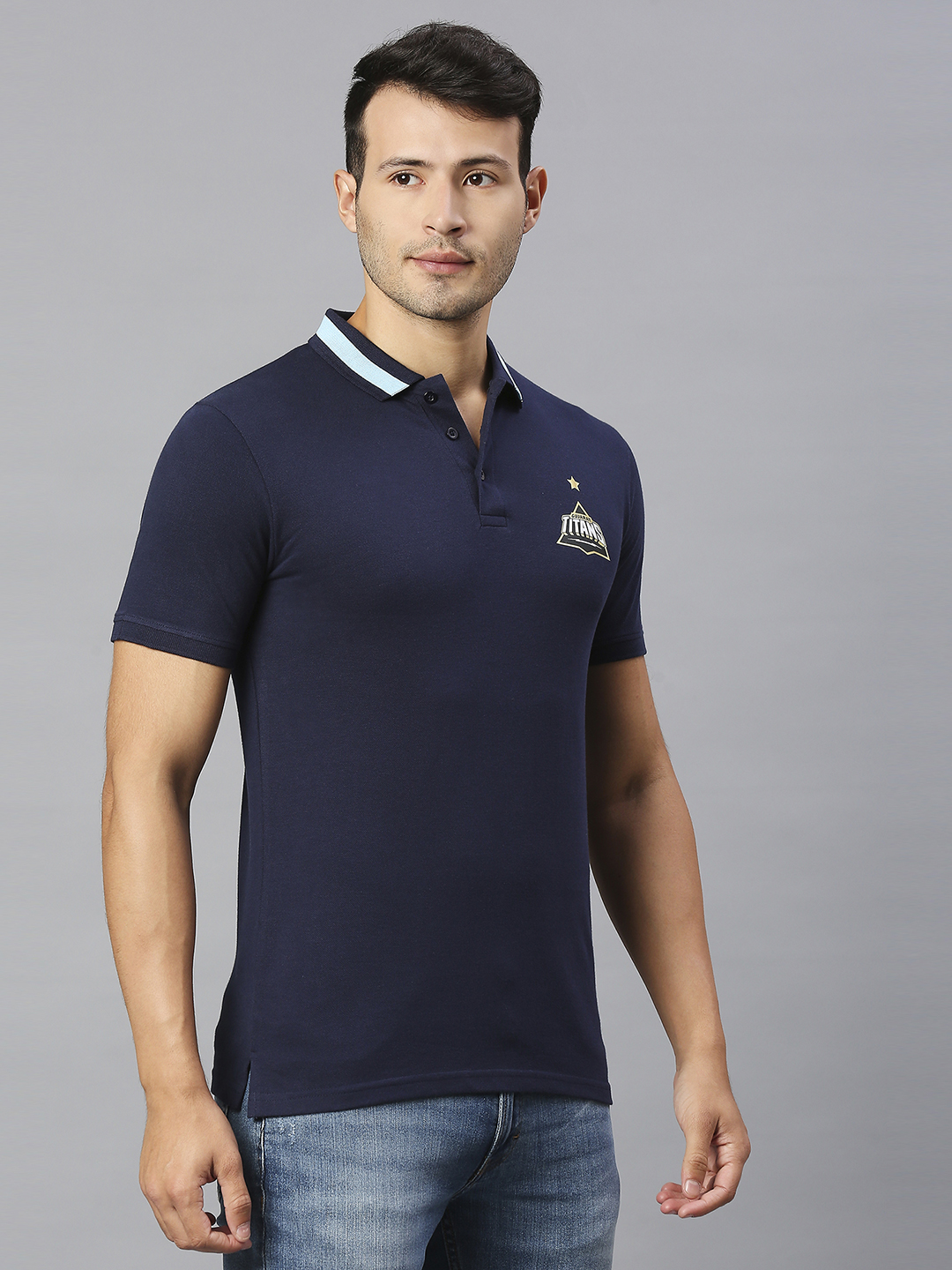 Gujarat Titans Men Navy Blue Solid Half Sleeves Polo Collar Cotton T-Shirt (3)