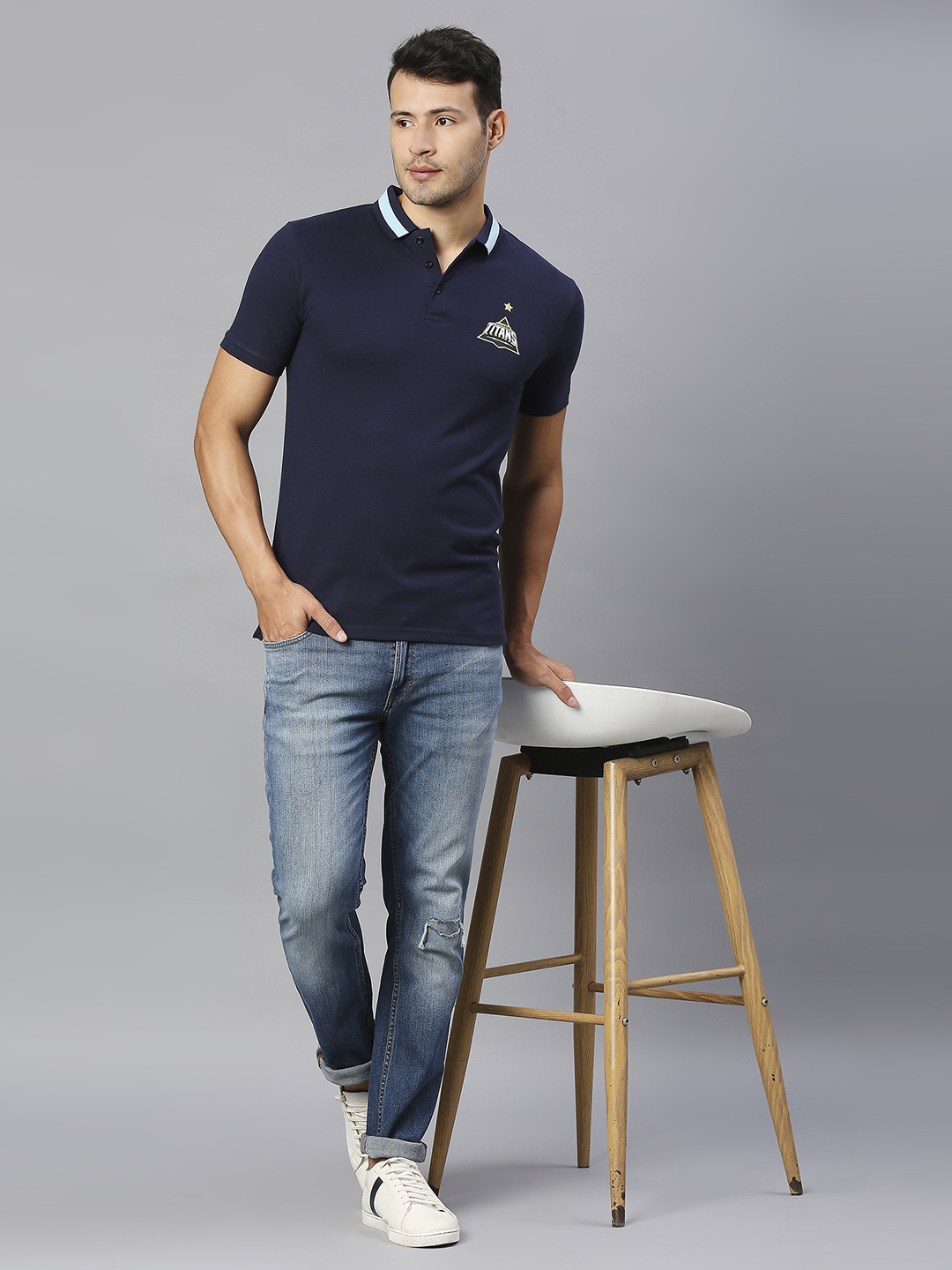 Gujarat Titans Men Navy Blue Solid Half Sleeves Polo Collar Cotton T-Shirt (4)