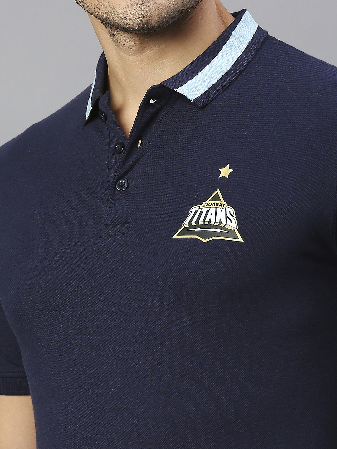 Gujarat Titans Men Navy Blue Solid Half Sleeves Polo Collar Cotton T-Shirt (5)