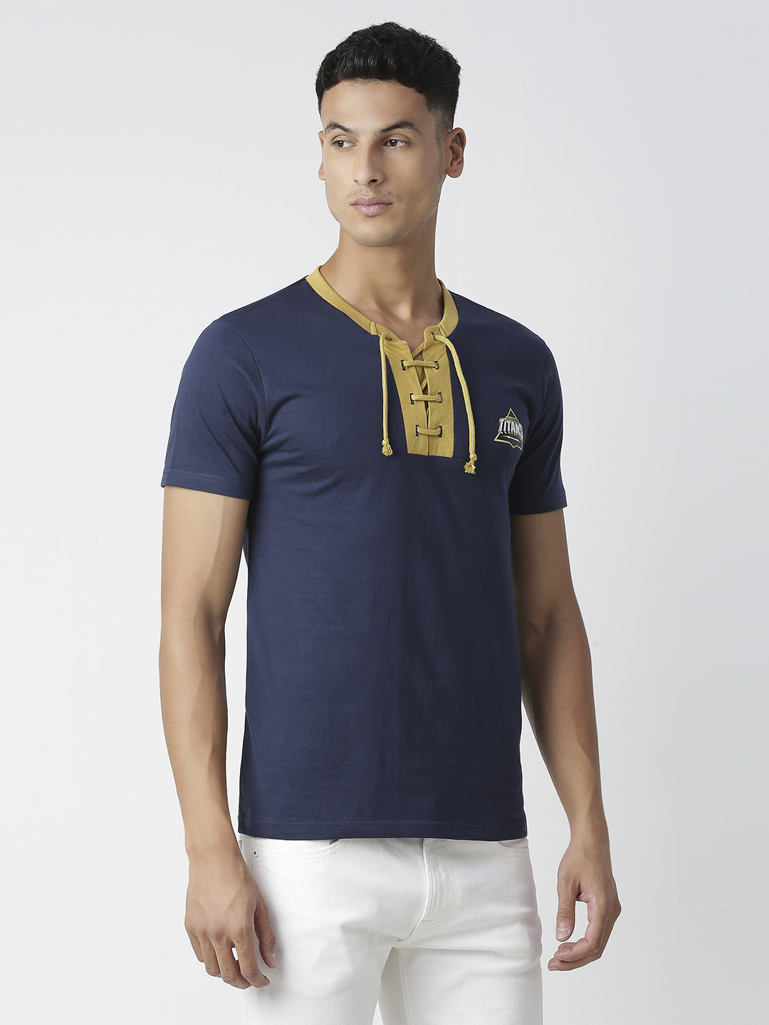 Gujarat Titans Men Navy Blue Solid Half Sleeves Round Neck Cotton T-Shirt (3)
