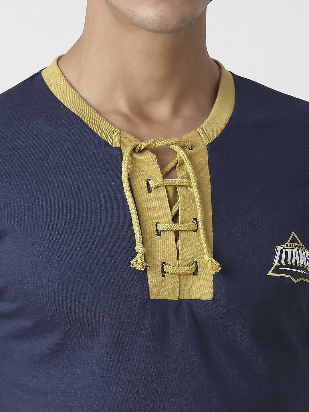 Gujarat Titans Men Navy Blue Solid Half Sleeves Round Neck Cotton T-Shirt (6)