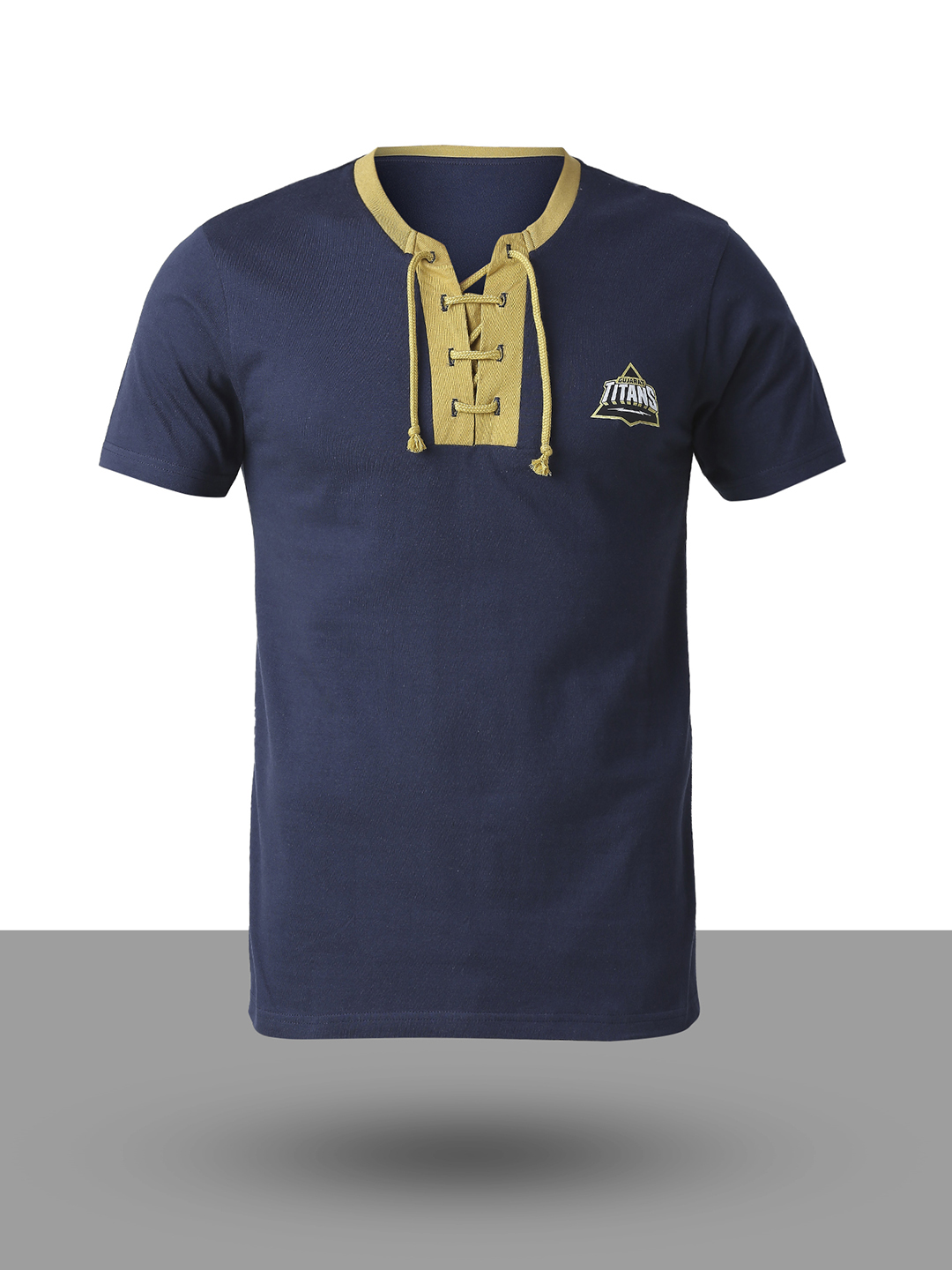 Gujarat Titans Men Navy Blue Solid Half Sleeves Round Neck Cotton T-Shirt (7)
