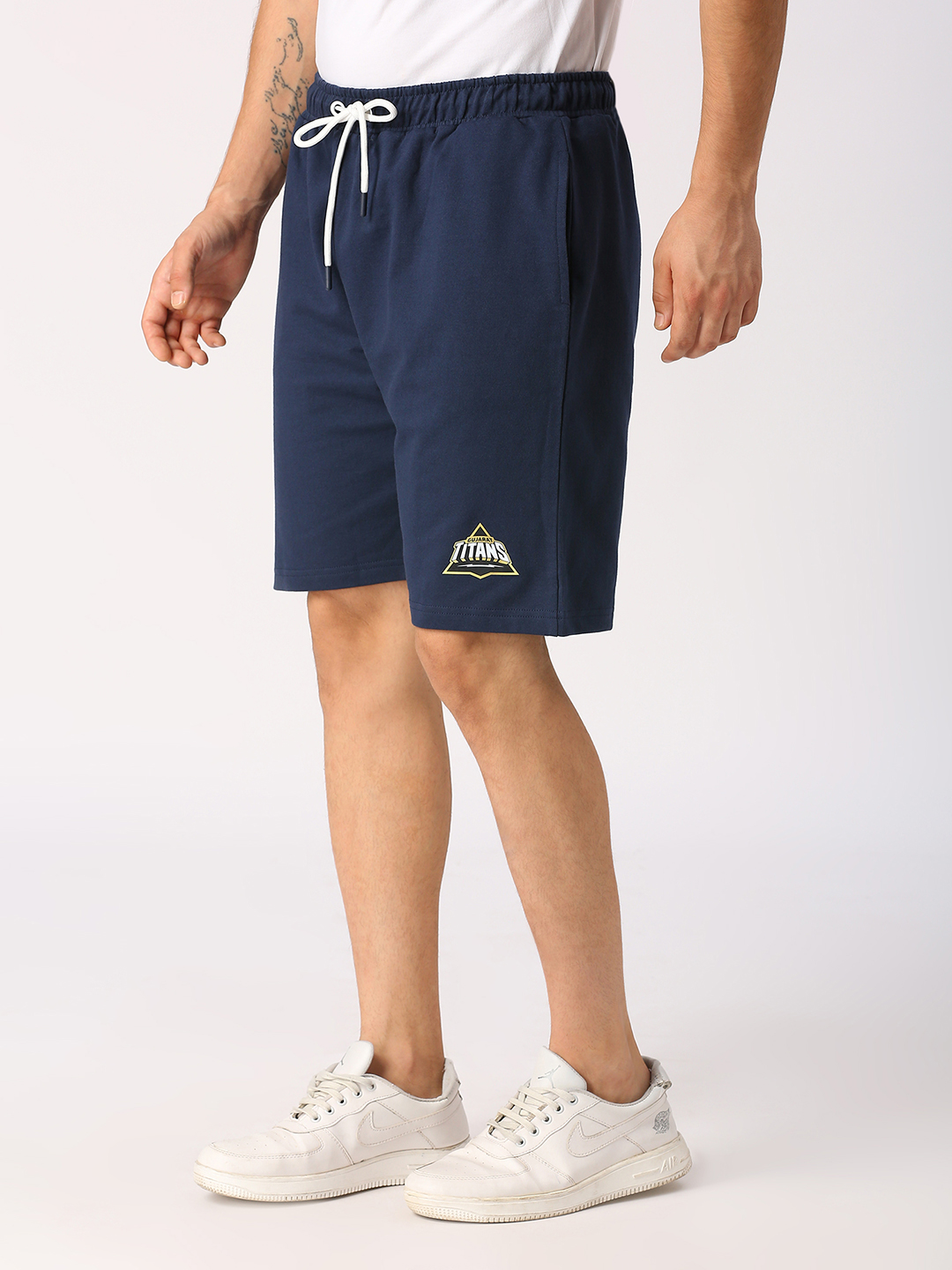 Gujarat Titans Men Navy Blue Solid Mid-Rise Cotton Sports Shorts (2)