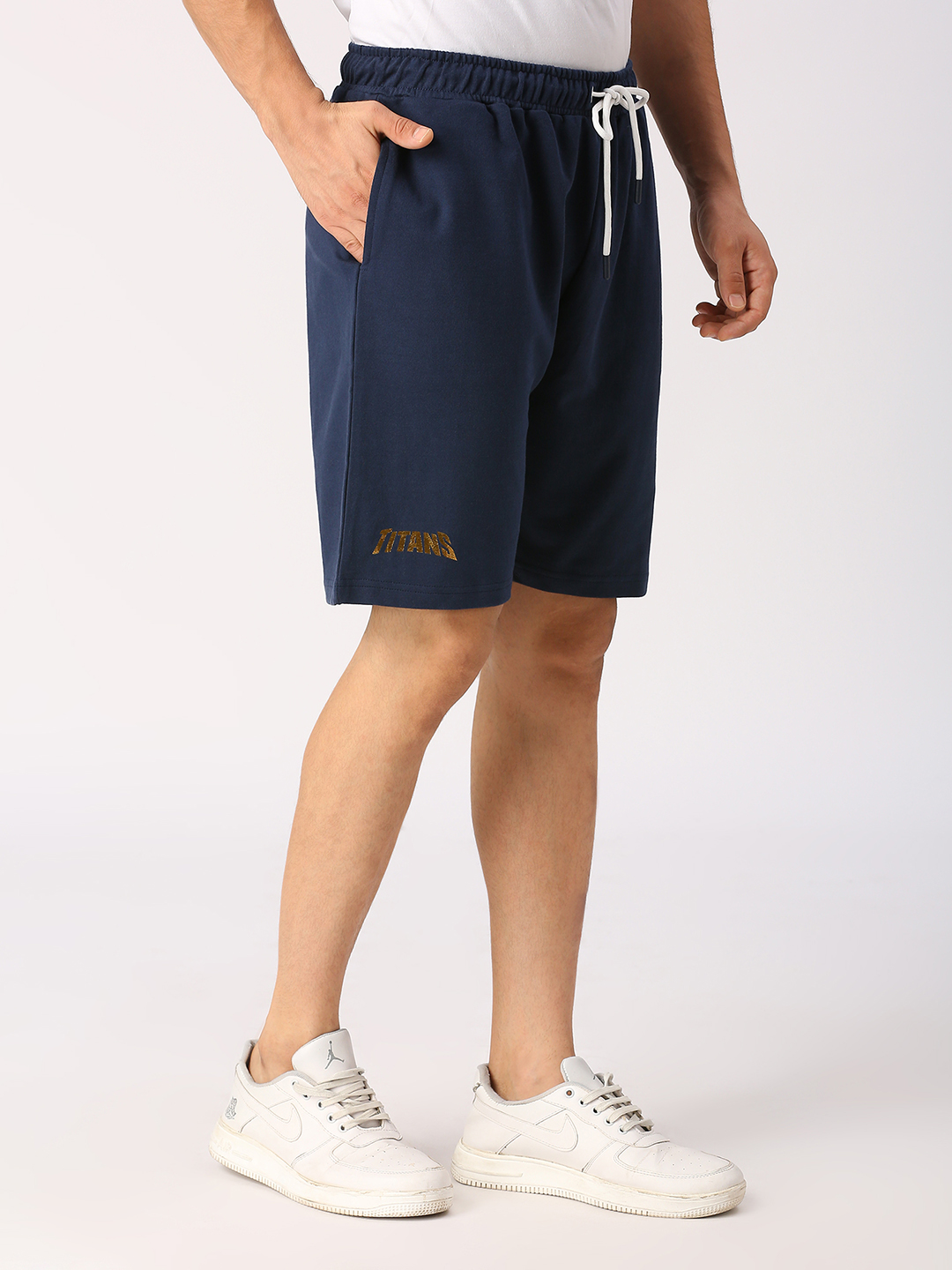 Gujarat Titans Men Navy Blue Solid Mid-Rise Cotton Sports Shorts (3)
