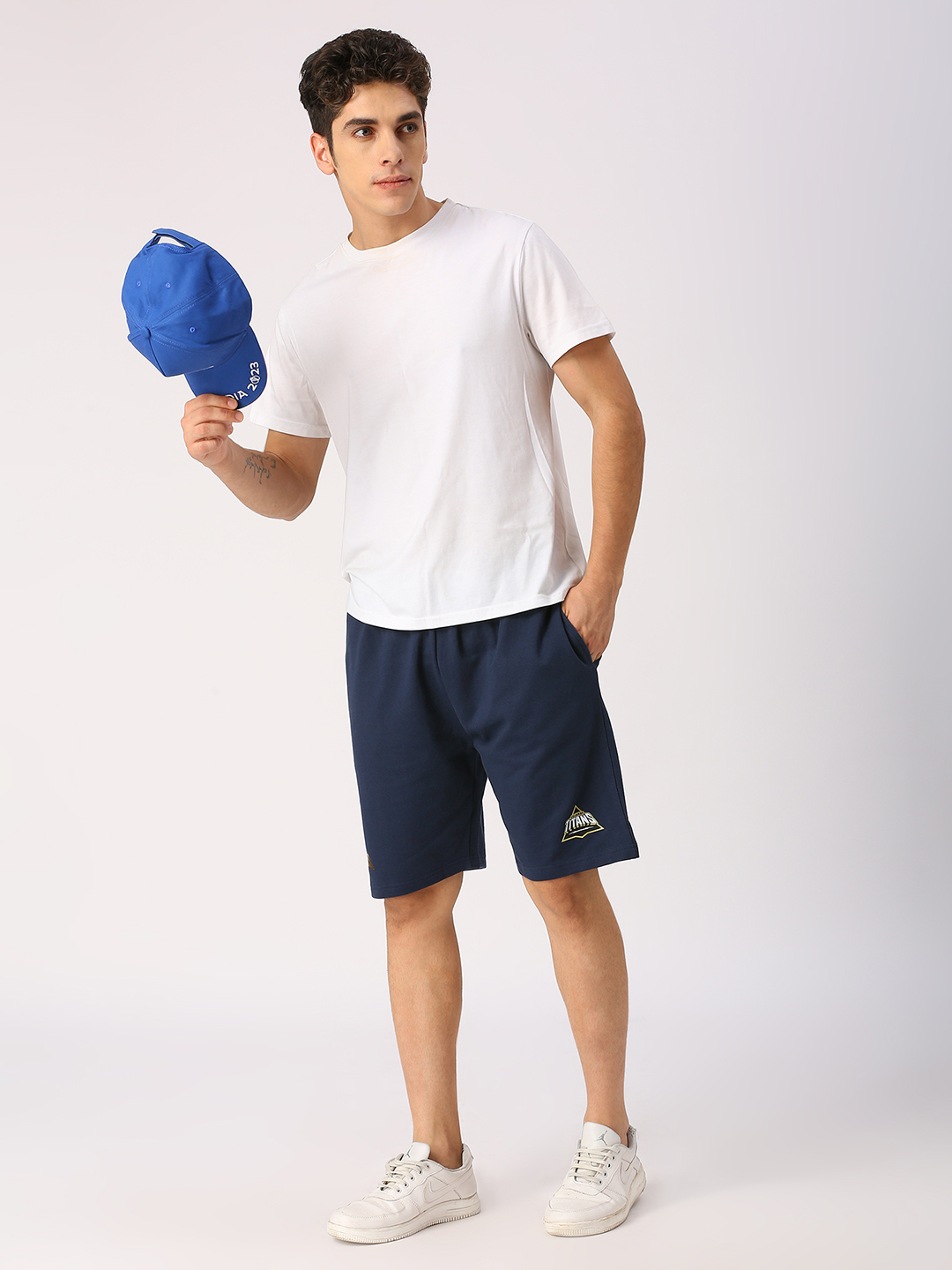 Gujarat Titans Men Navy Blue Solid Mid-Rise Cotton Sports Shorts (5)