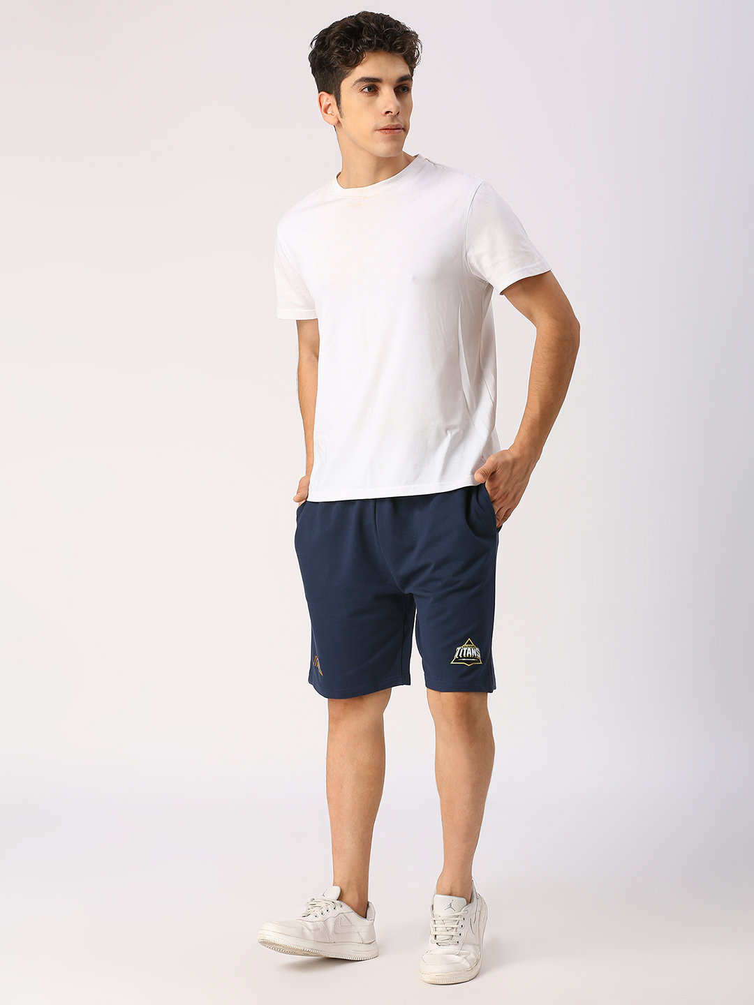Gujarat Titans Men Navy Blue Solid Mid-Rise Cotton Sports Shorts (6)