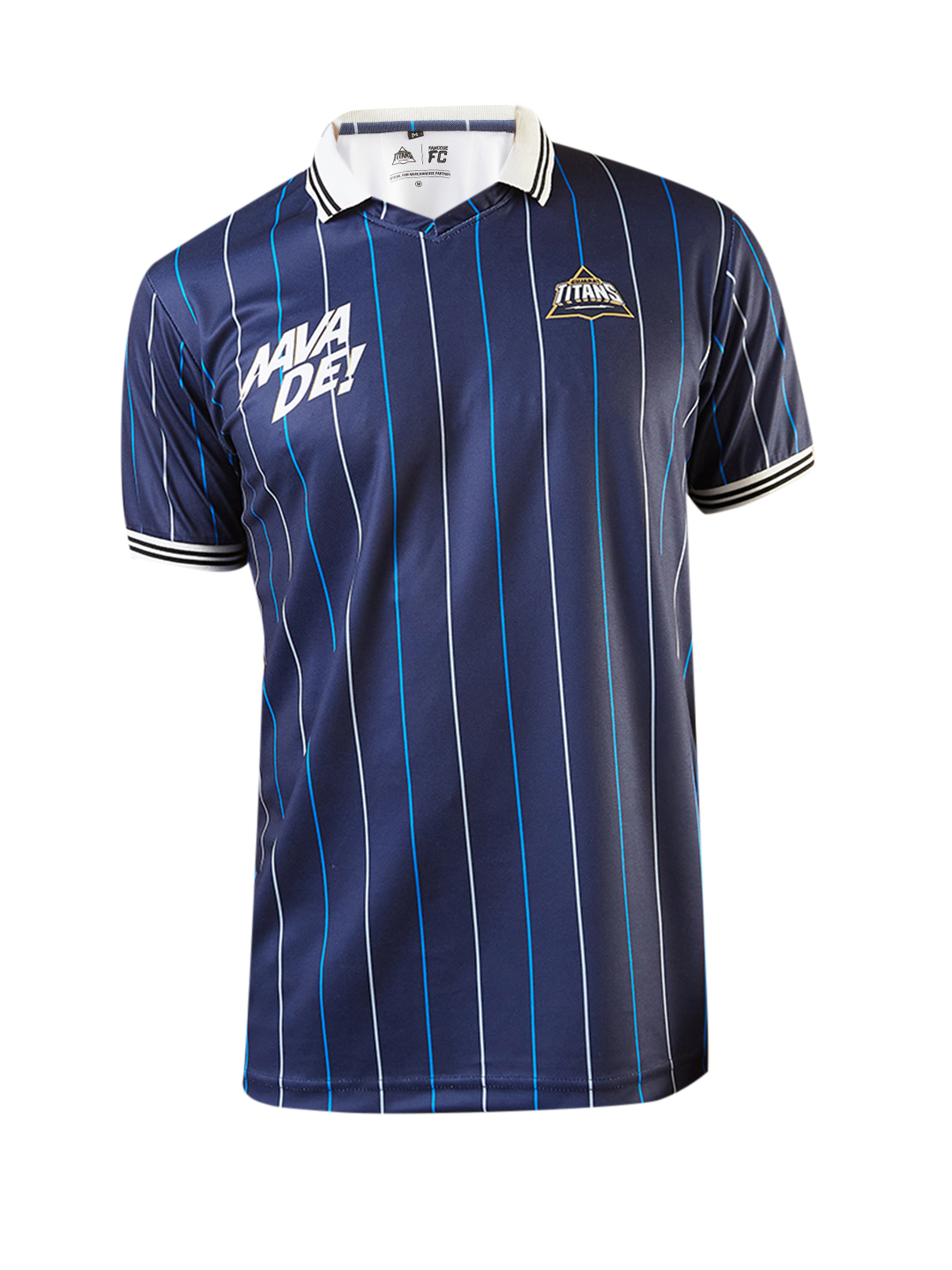 Gujarat Titans Men Navy Blue Striped Half Sleeves Polo Collar Cotton T-Shirt (6)