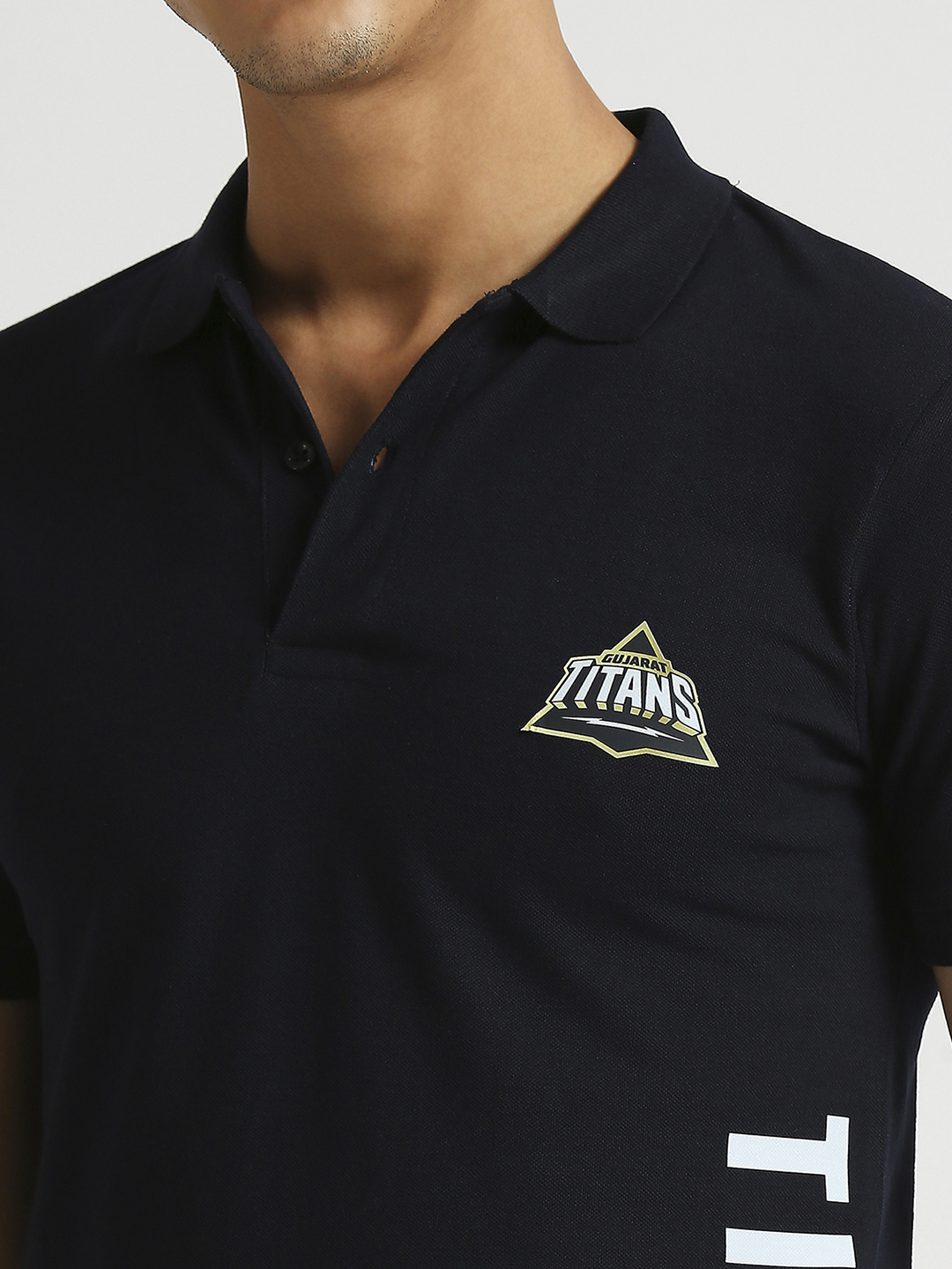 Gujarat Titans Men Navy Blue Typography Printed Half Sleeves Polo Collar Cotton T-Shirt (5)