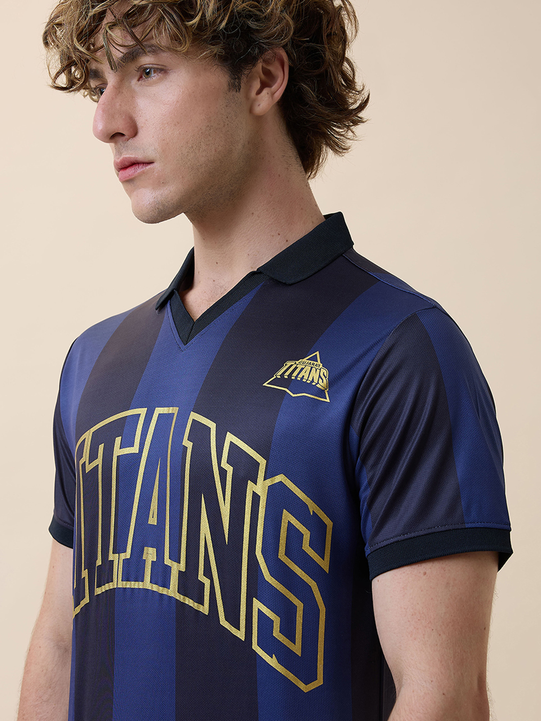 Gujarat Titans Men Navy Blue Typography Printed Half Sleeves Polo Collar Polyester T-Shirt (6)