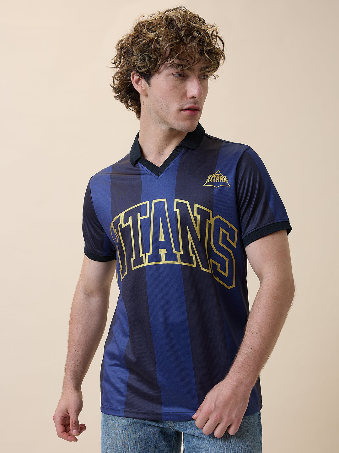 Gujarat Titans Men Navy Blue Typography Printed Half Sleeves Polo Collar Polyester T-Shirt (5)