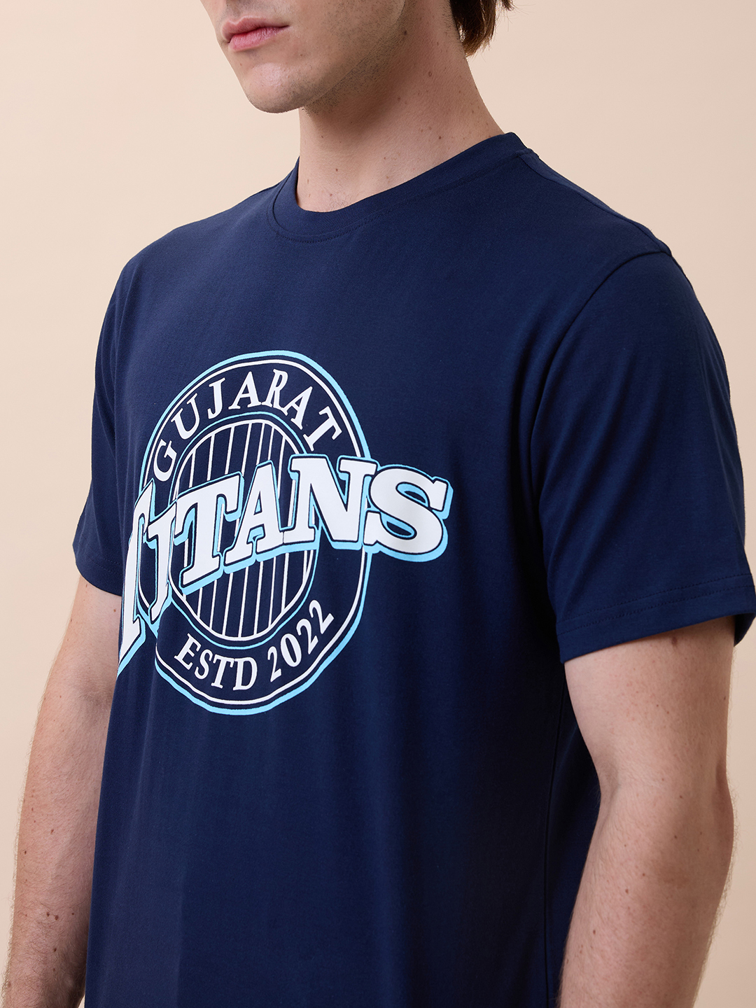 Gujarat Titans Men Navy Blue Typography Printed Half Sleeves Round Neck Cotton T-Shirt (2)