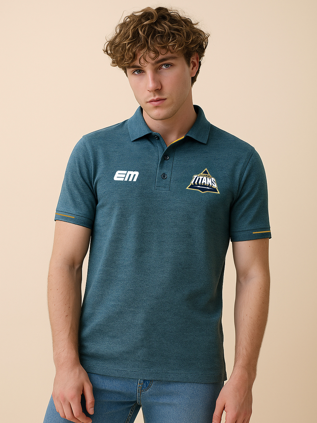 Gujarat Titans Men Teal Logo Printed Half Sleeves Polo Collar Polyester Travel T-Shirt (1)