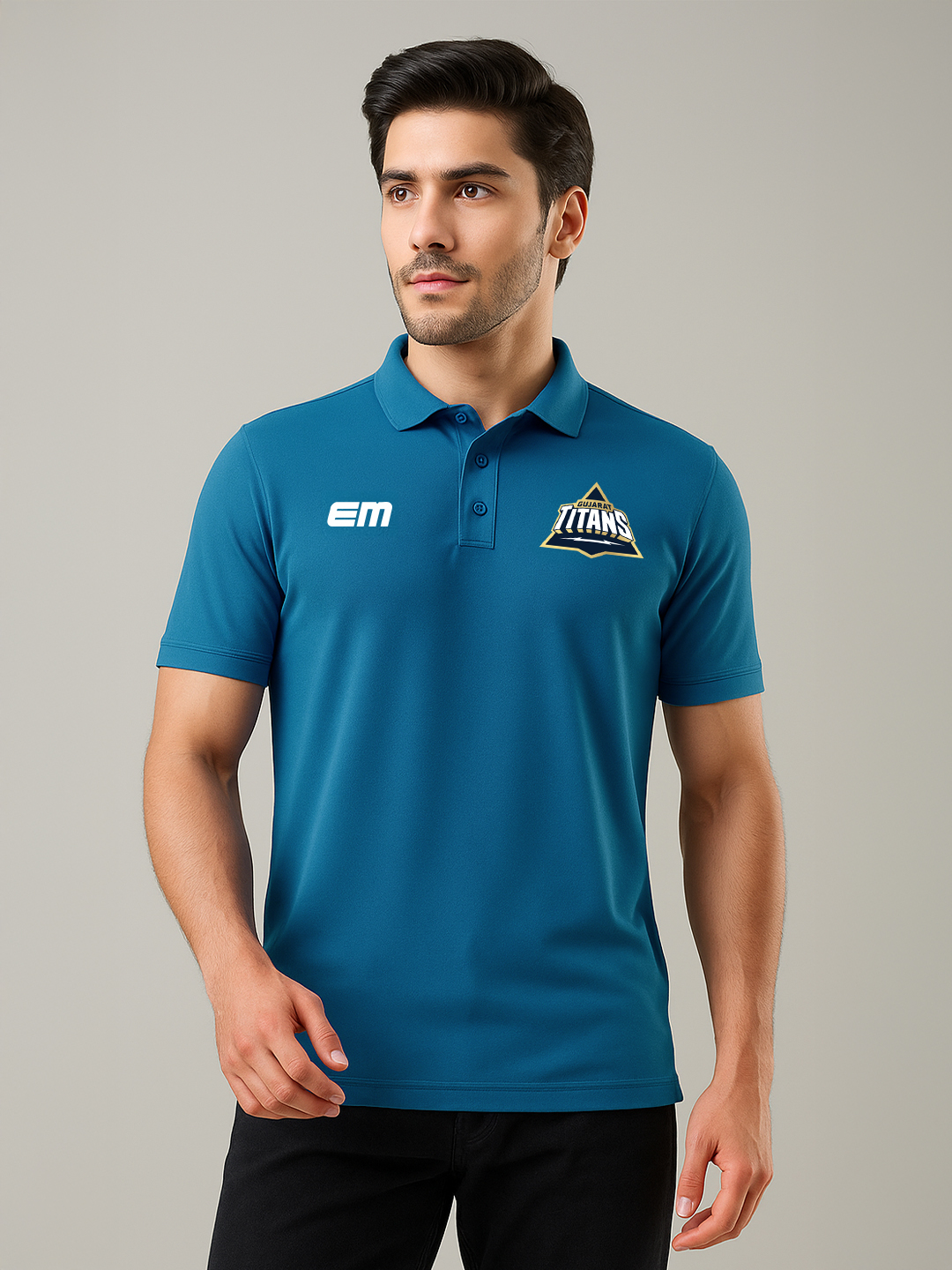 Gujarat Titans Men Turquoise Blue Logo Printed Half Sleeves Polo Collar Polyester T-Shirt (1)