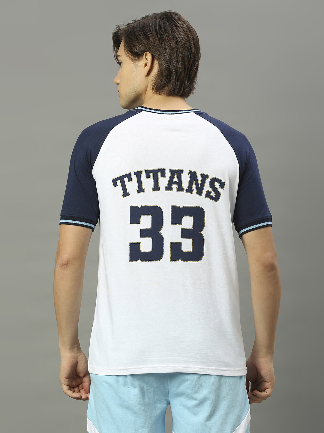 Gujarat Titans Men White and Navy Blue Colourblocked Half Sleeves Round Neck T-Shirt (2)