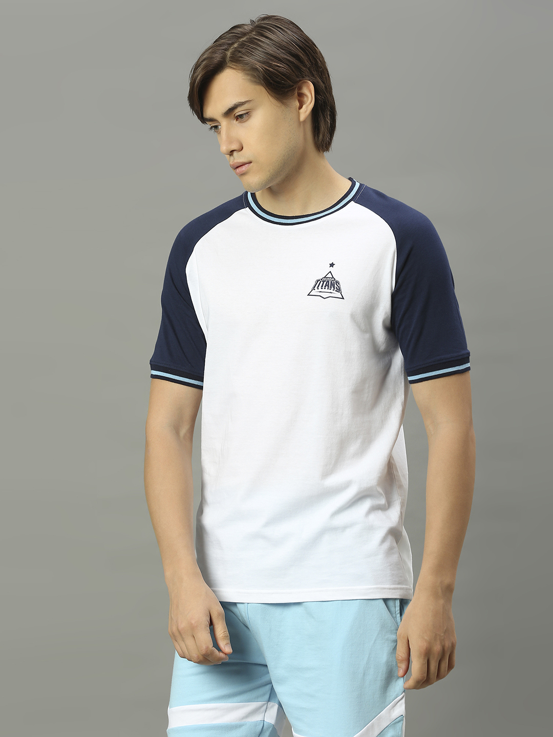 Gujarat Titans Men White and Navy Blue Colourblocked Half Sleeves Round Neck T-Shirt (3)