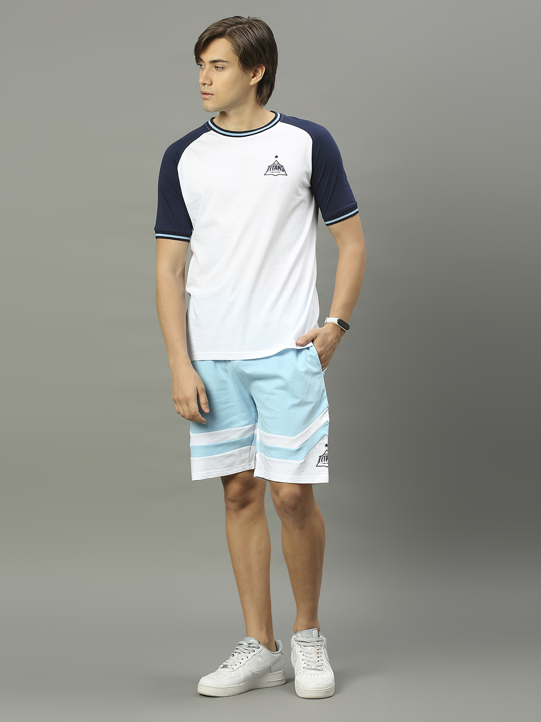 Gujarat Titans Men White and Navy Blue Colourblocked Half Sleeves Round Neck T-Shirt (4)
