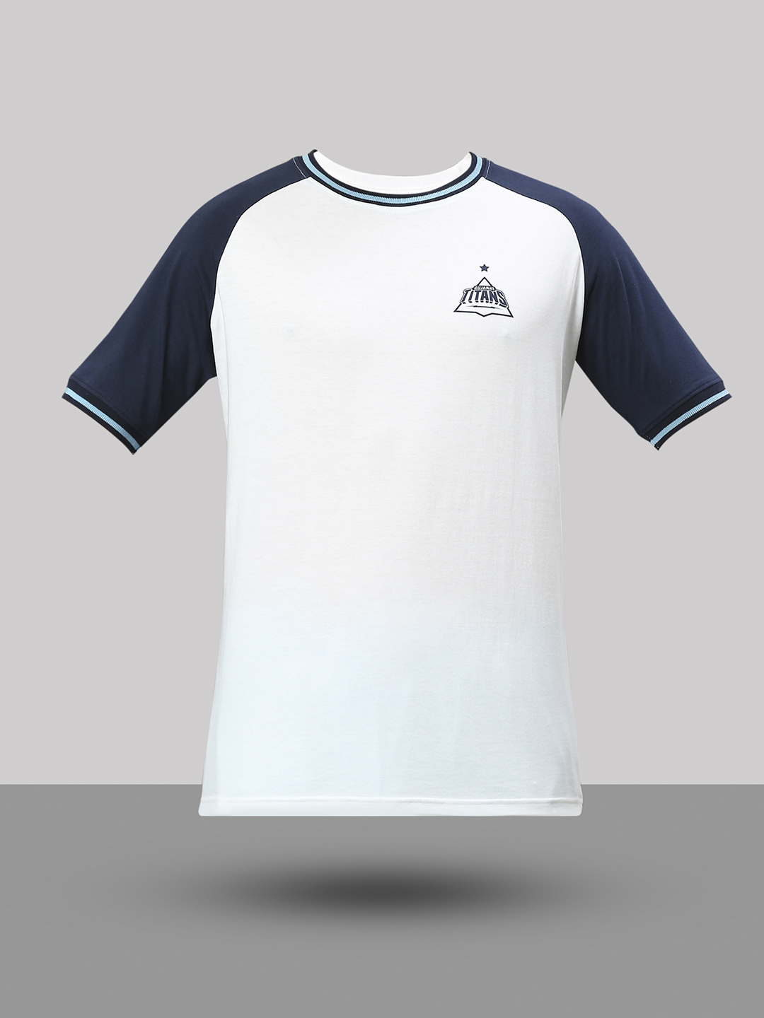 Gujarat Titans Men White and Navy Blue Colourblocked Half Sleeves Round Neck T-Shirt (6)