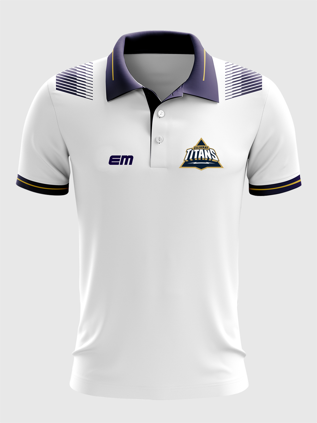 Men White Printed Half Sleeves Polo Collar Polyester T-Shirt