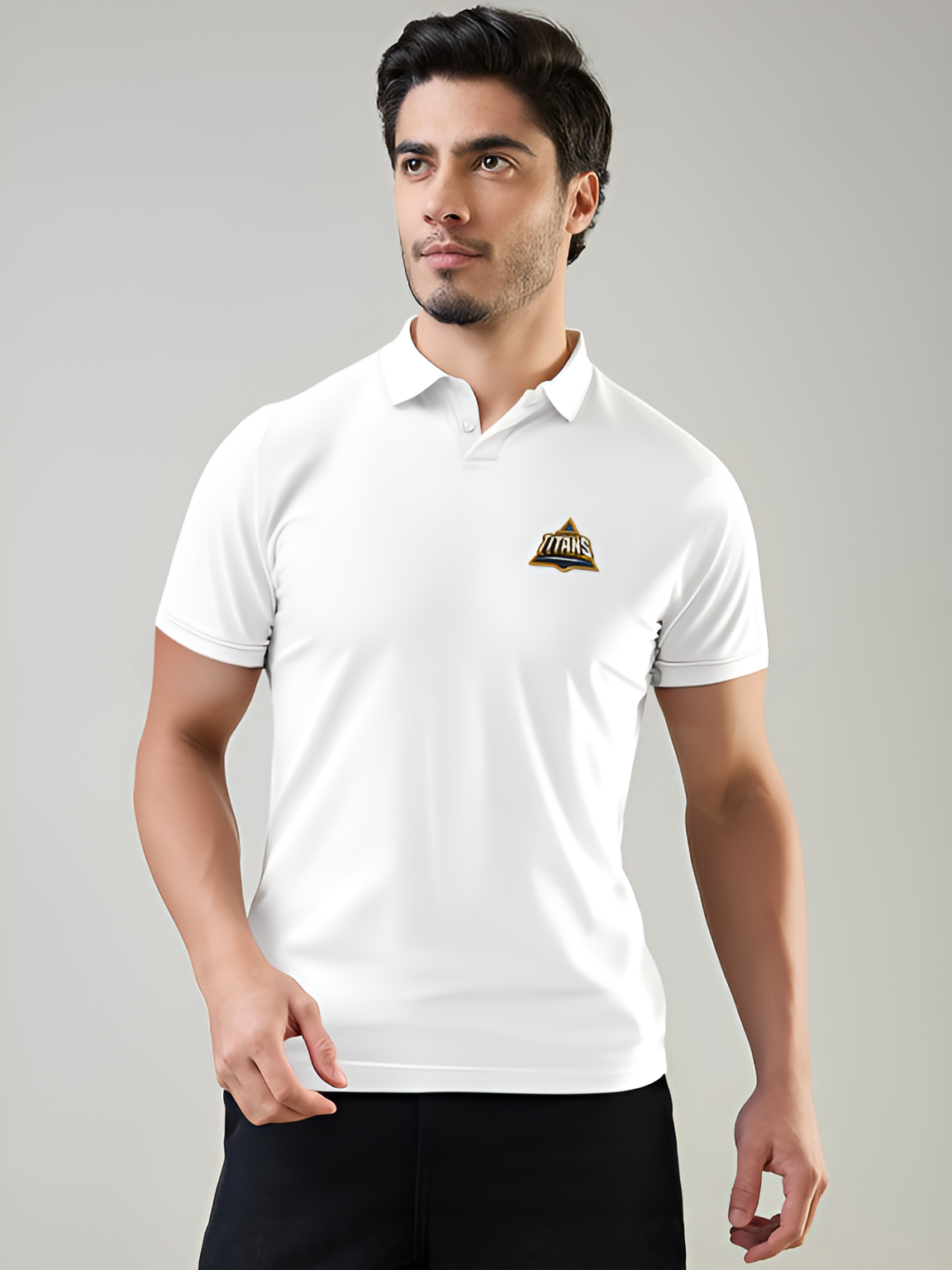 Men White Solid Half Sleeves Polo Collar Cotton Regular T-Shirt