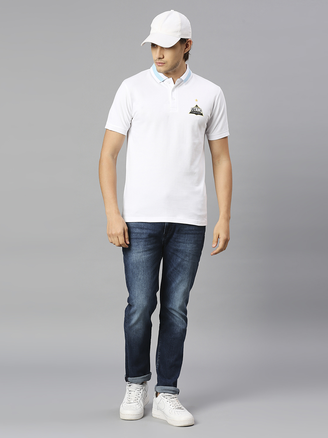 Gujarat Titans Men White Solid Half Sleeves Polo Collar Cotton T-Shirt (4)