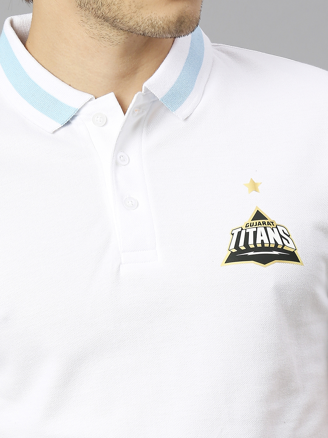 Gujarat Titans Men White Solid Half Sleeves Polo Collar Cotton T-Shirt (5)