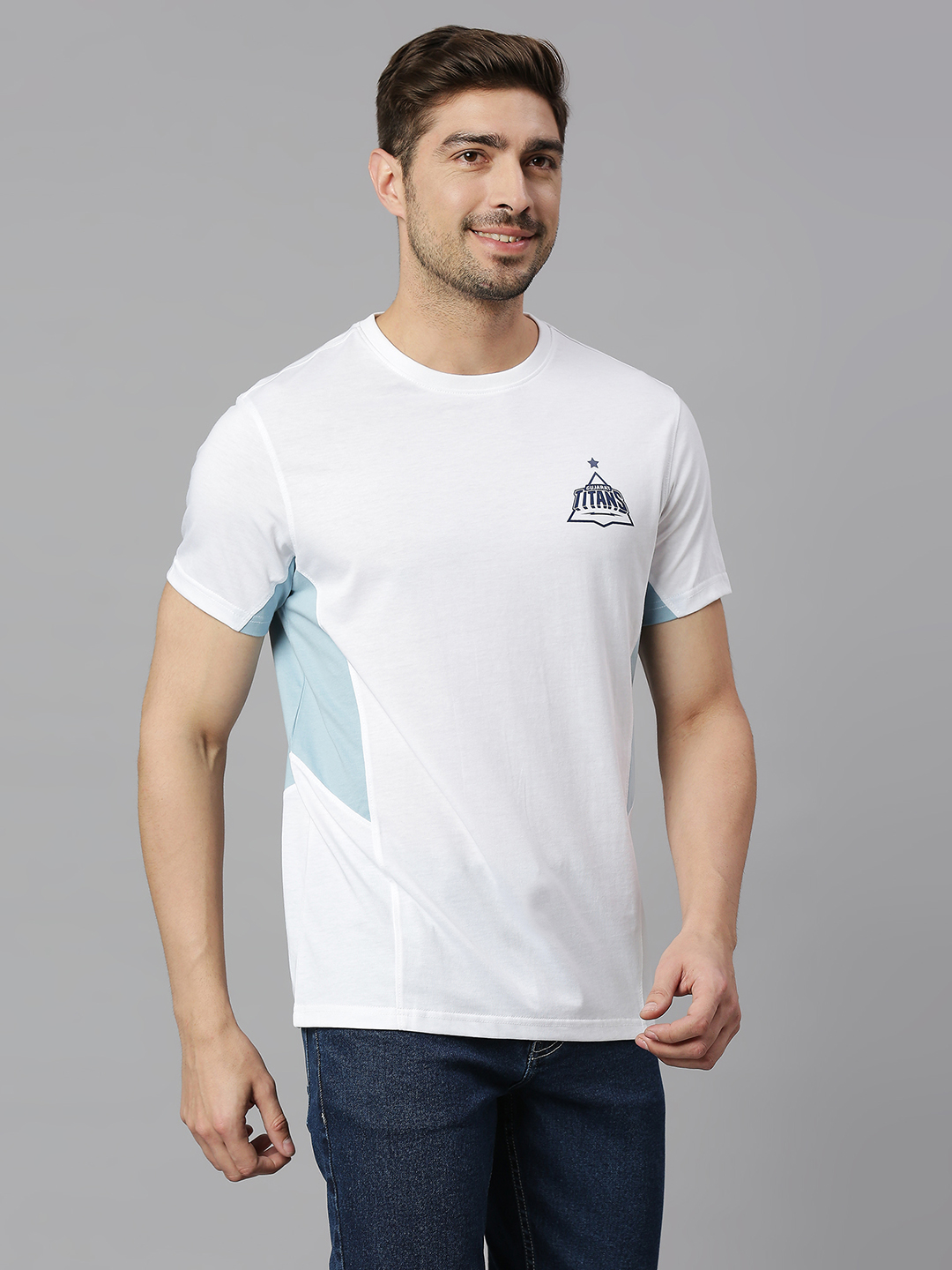 Gujarat Titans Men White Solid Half Sleeves Round Neck Polycotton T-Shirt (3)