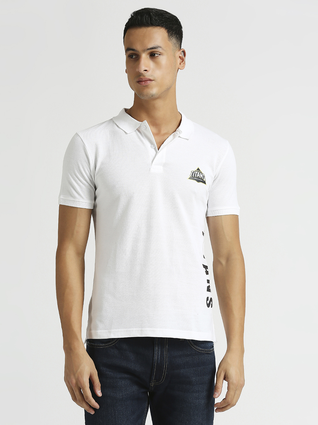 Gujarat Titans Men White Typography Printed Half Sleeves Polo Collar Cotton T-Shirt (1)