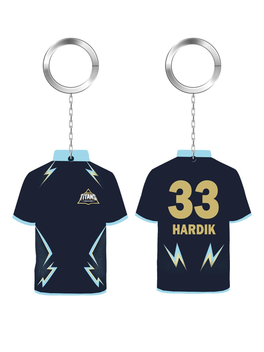 Gujarat Titans Navy Blue GT Logo and Hardik Acrylic Keychain - Pack of 2 (5)