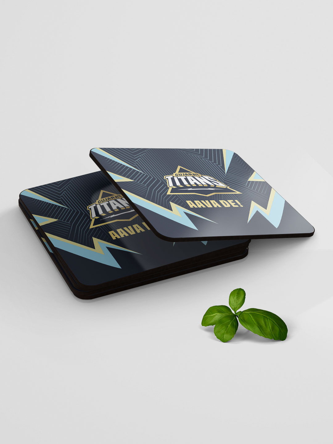 Gujarat Titans Navy Blue Printed Aava De Square Rubber Coasters - Set of 4 (4)