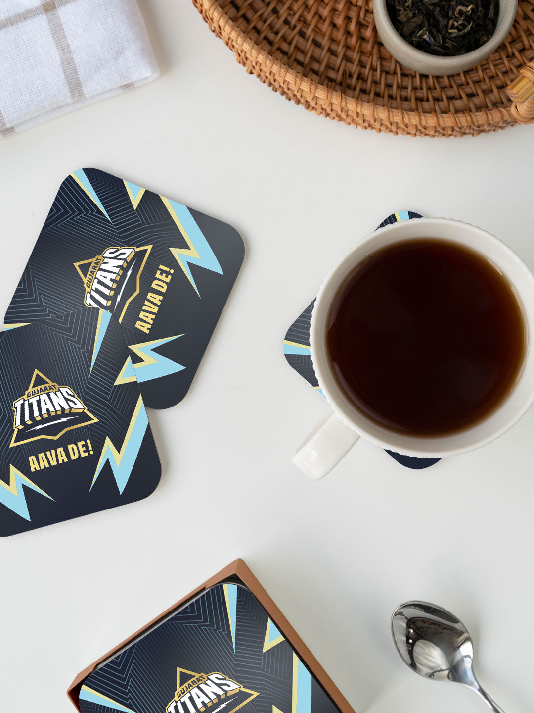 Gujarat Titans Navy Blue Printed Aava De Square Rubber Coasters - Set of 4 (5)