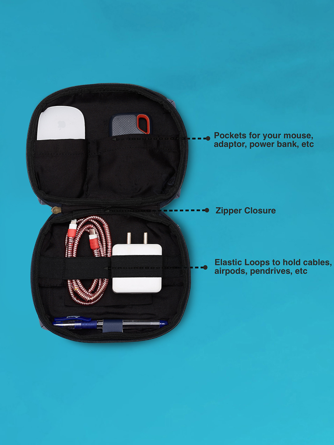 Gujarat Titans Portable Electronics Accessories and Gadget Organizer Bag with Multi Compartments (Blue) (4)