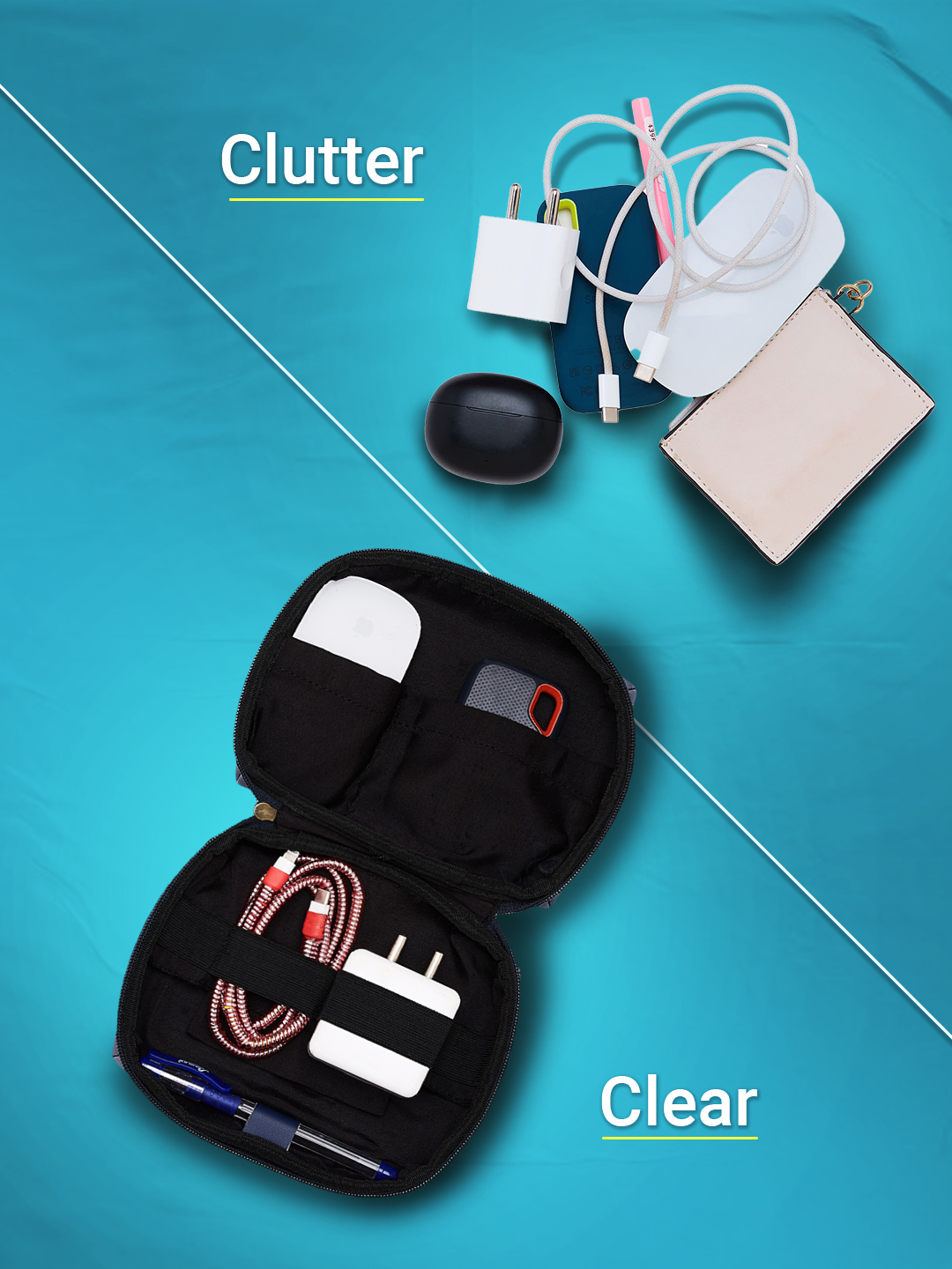 Gujarat Titans Portable Electronics Accessories and Gadget Organizer Bag with Multi Compartments (Blue) (2)