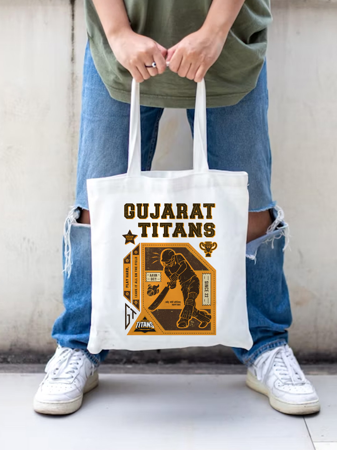 Printed Canvas Casual Tote Bag, Stylish Handbag For Men and Women - Pack of 1 (White/Yellow)