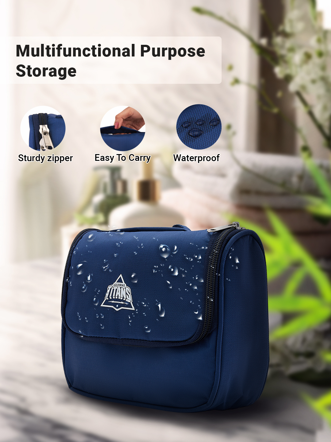 Gujarat Titans Travel Organizer, Shaving Kit and Cosmetics, Toiletry Kit Bag with Large Storage Compartments (Blue) (10)