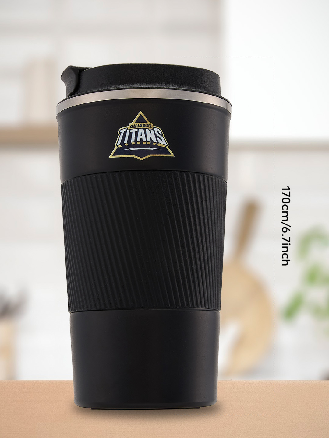 Gujarat Titans Vacuum Insulated Double-Walled with Spill Proof Flip Top Stainless Steel Coffee Tumbler - 400 ML (Black) (10)