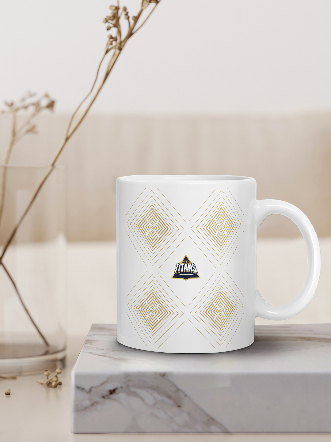 Gujarat Titans White and Navy Blue Printed Aava De Ceramic Glossy Coffee Mug 325 ml - (Pack of 1) (2)