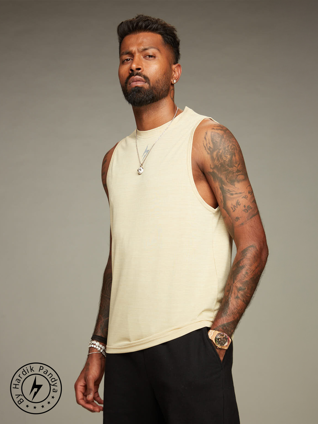 Hardik Pandya Apex Regular Fit Vest in Pale Yellow For Men