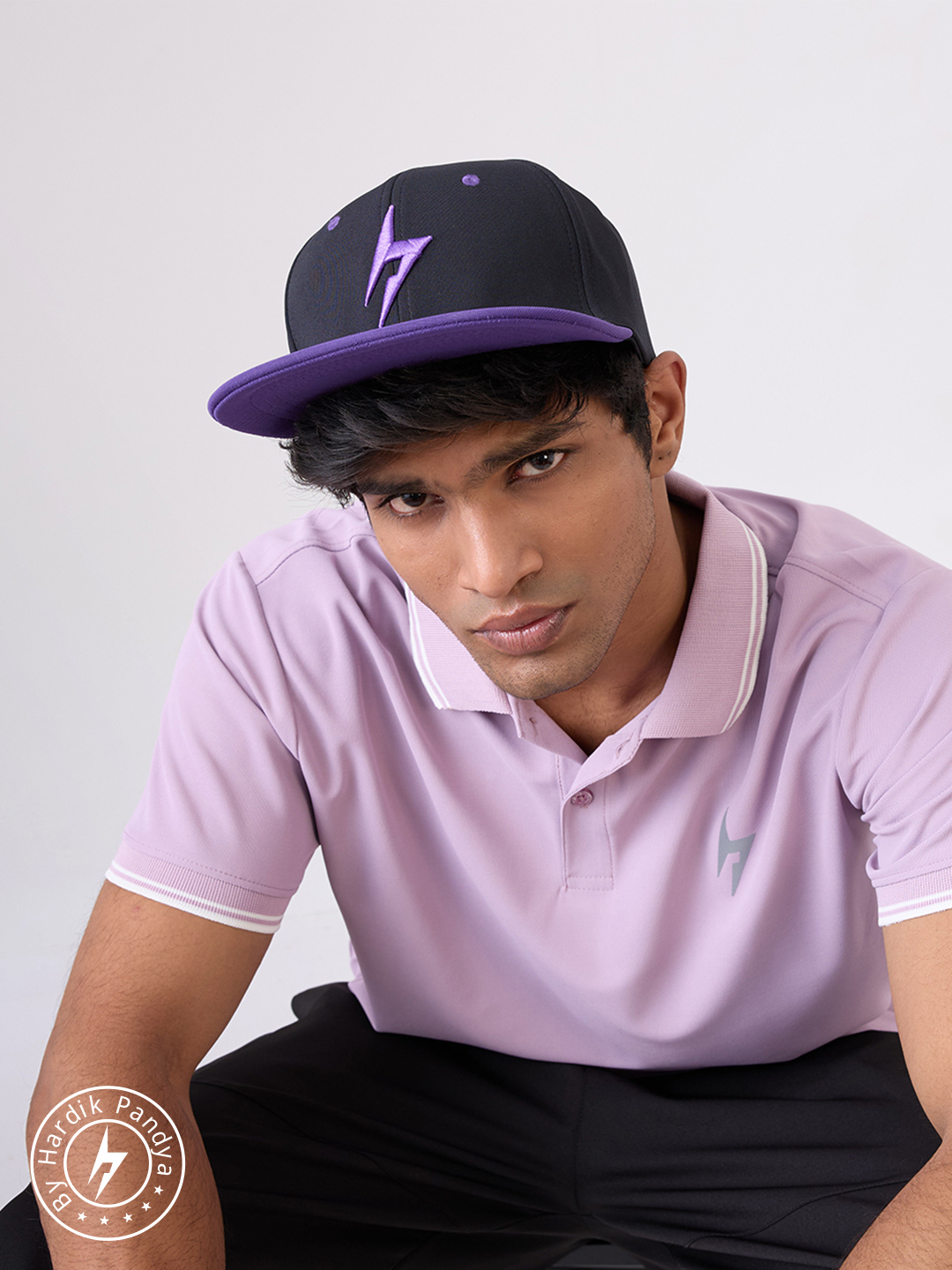 Hardik Pandya Bolt Mesh Snapback Adjustable Hiphop Polyester Cap (Black Purple)