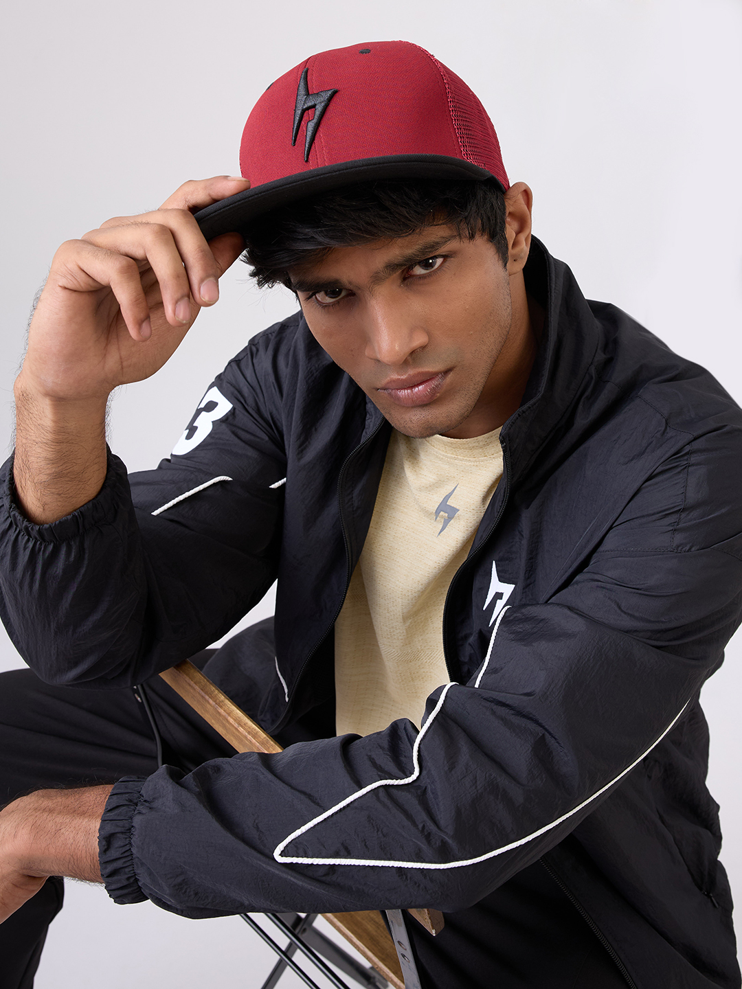 Hardik Pandya Bolt Mesh Snapback Adjustable Hiphop Polyester Cap (Red Black) (2)