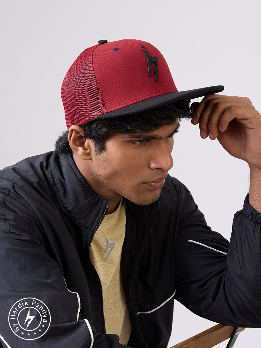 Hardik Pandya Bolt Mesh Snapback Adjustable Hiphop Polyester Cap (Red Black)