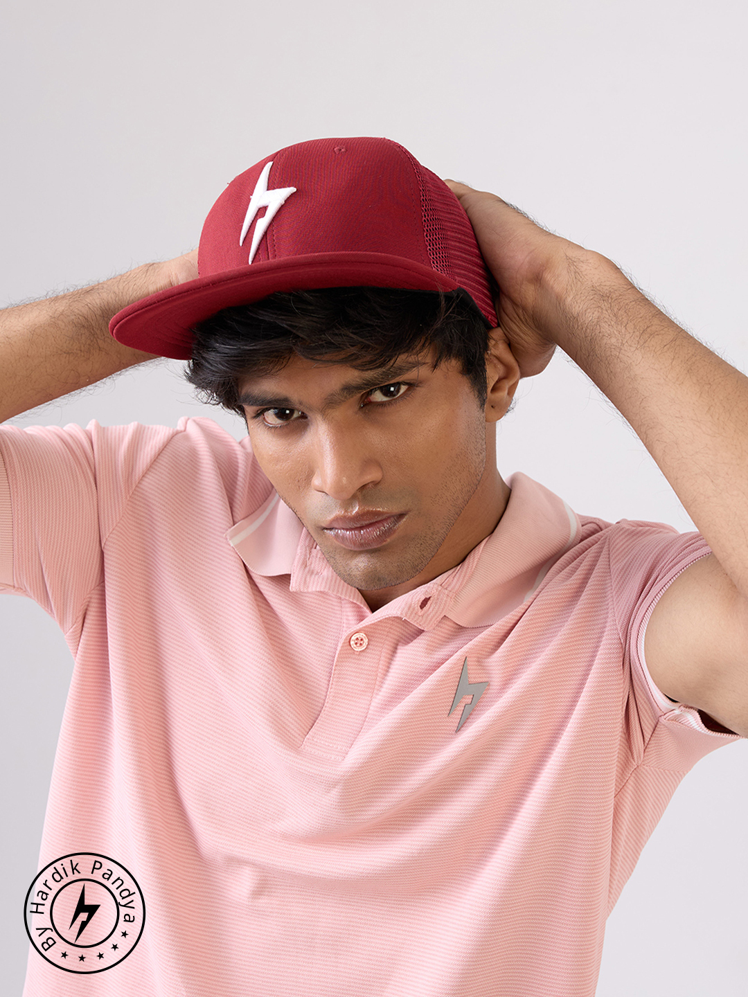 Hardik Pandya Bolt Mesh Snapback Lightweight Adjustable Hiphop Polyester Cap (Maroon)