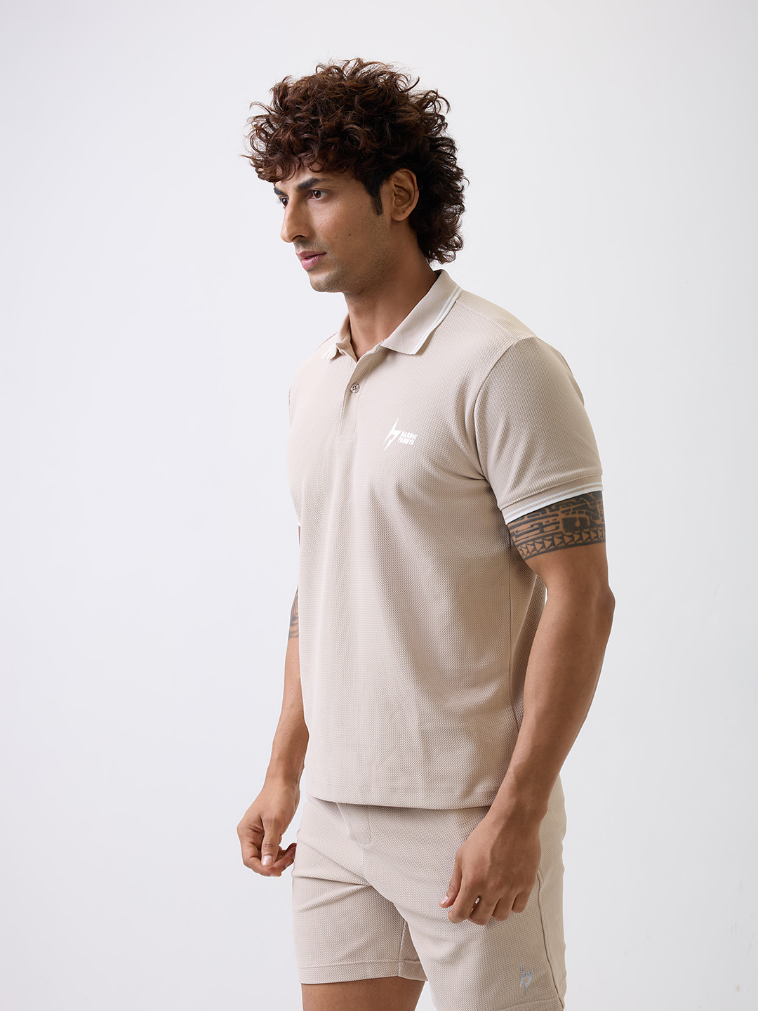 Hardik Pandya Men All-Terrain Polo Neck T-Shirt in Beige, Stretchable and Textured with Heavy Gauge Premium Fabric (5)
