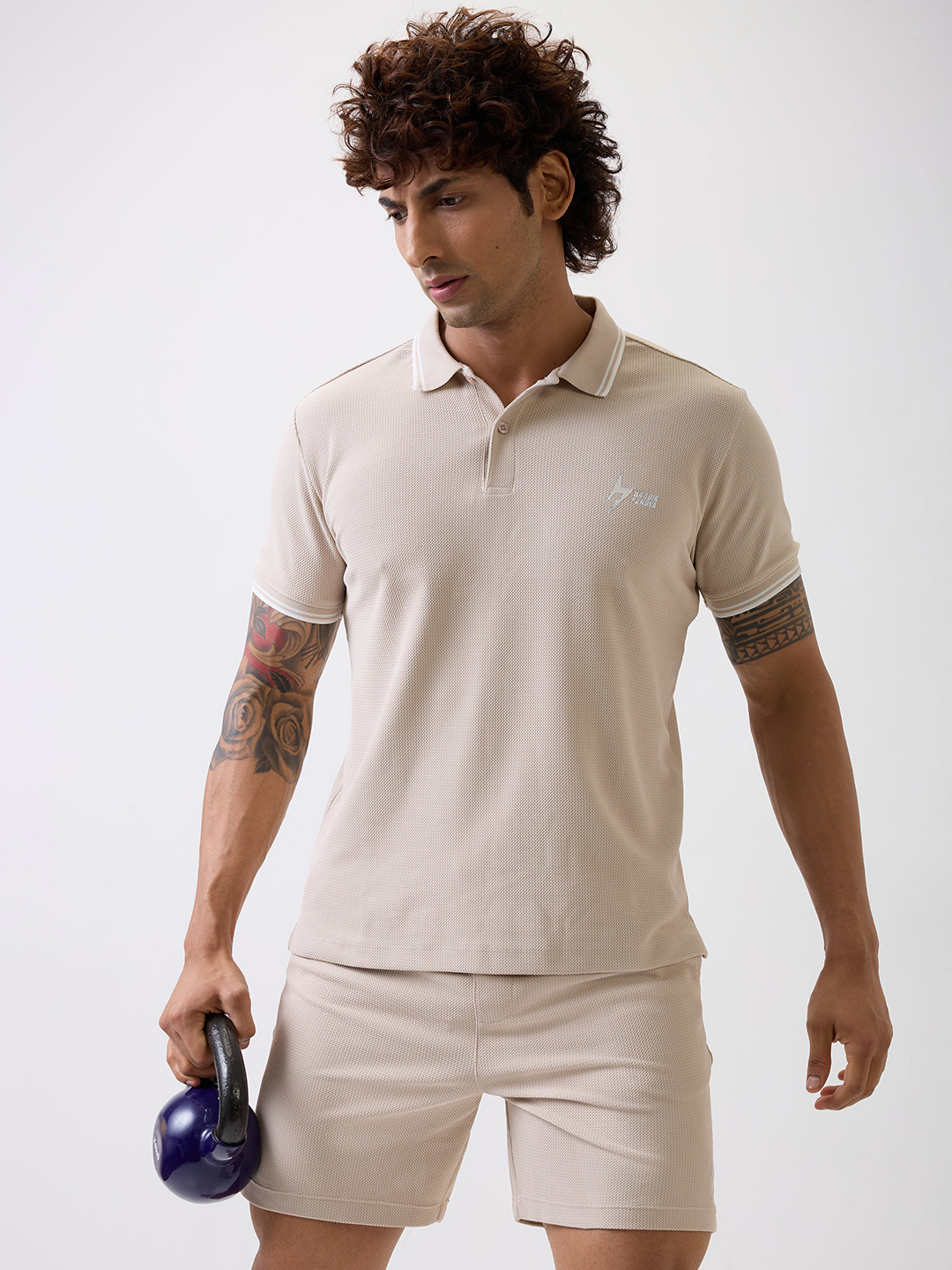 Hardik Pandya Men All-Terrain Polo Neck T-Shirt in Beige, Stretchable and Textured with Heavy Gauge Premium Fabric (4)