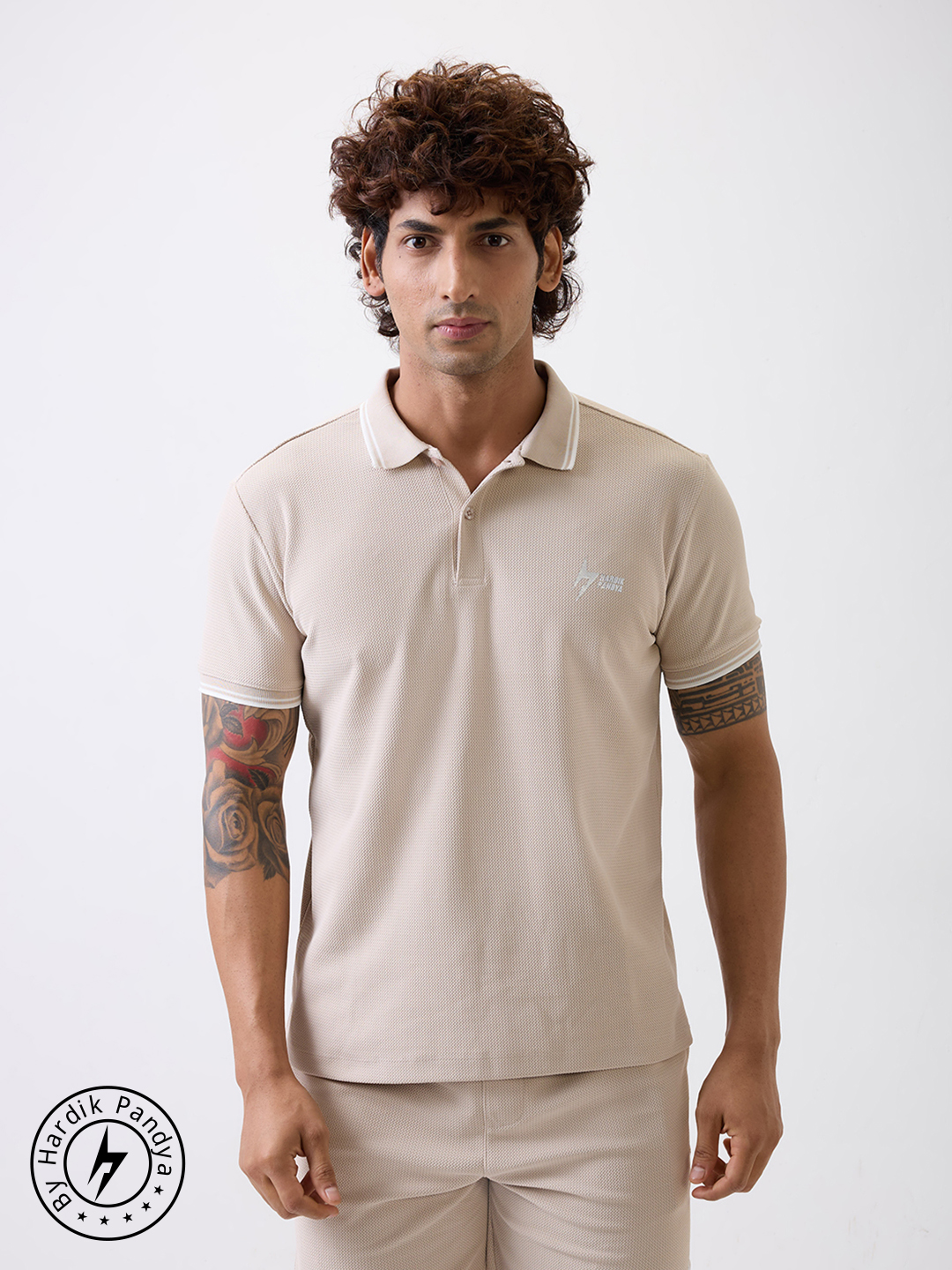 HP Beige Round Neck Polos