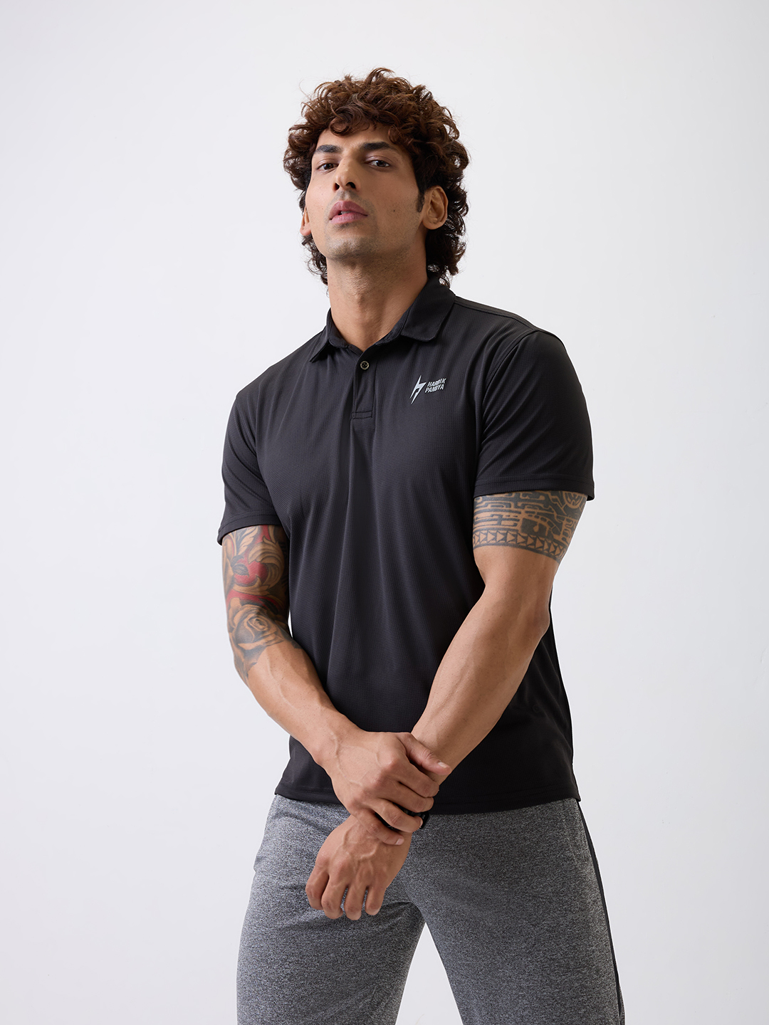 Hardik Pandya HP Black Round Neck Polos (3)