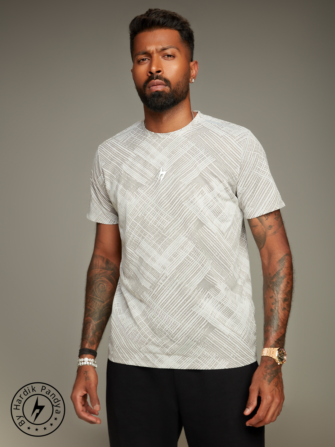 Hardik Pandya Stealth Round Neck T-Shirt in Grey for Gym, Running, Yoga, Indoor & Outdoor Sports