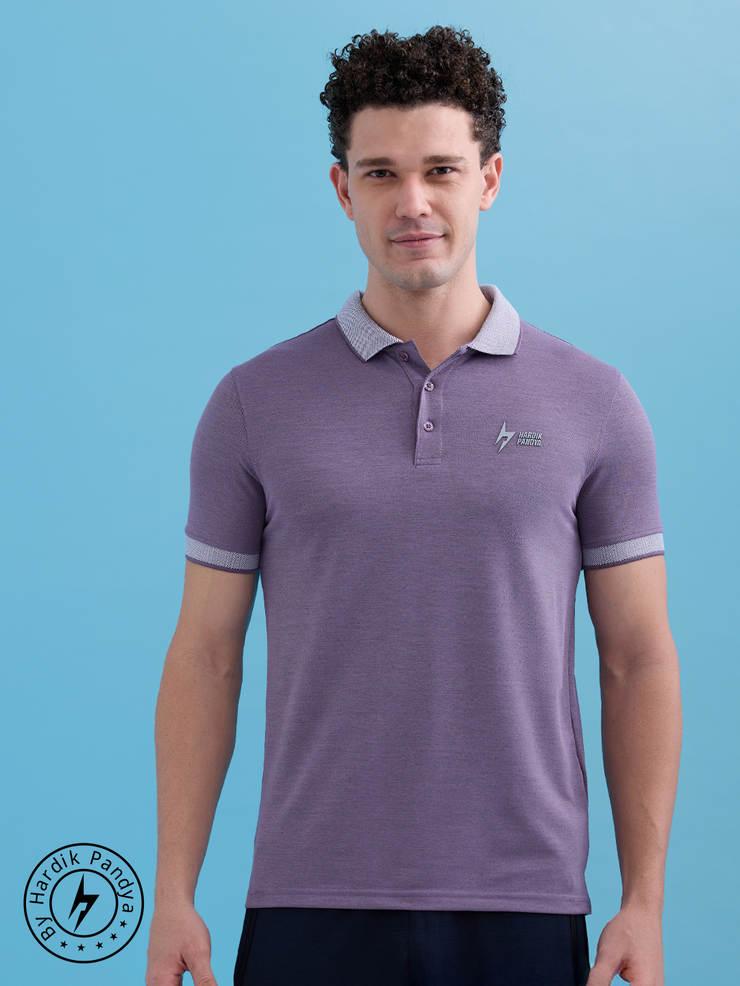 Hardik Pandya Men MVP Athleisure Polo Neck Casual Wear Purple T-Shirt with Lightweight and Stretchable Fabric